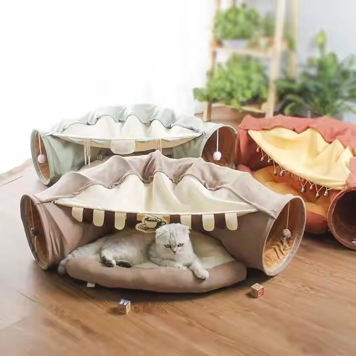 Custom Wholesale Foldable Cat Accessories Soft Plush Nest Indoor Pet Supplies Interactive Play Toy Felt CatTunnel Tubes Bed