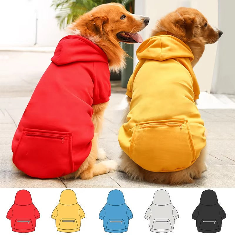 Large Plain Dog Hoodie Pet Clothes Sweaters With Zippered Pocket Cute Fashion Soft Fleece Sweater Dog Coat With Big Pocket