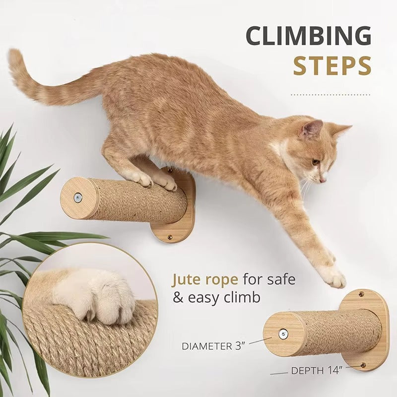 Solid Wood Wall Cat Climbing Frame Capsule Summer Integrated Springboard Ladder Cat Accessories Board Toy