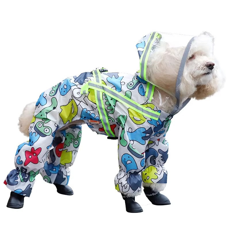 Scalable Strap Buckle Belly Reflective Stripe 4 Waterproof Full Inclusive Bichon Small Medium Dog Puppy Clothes Poncho Raincoat