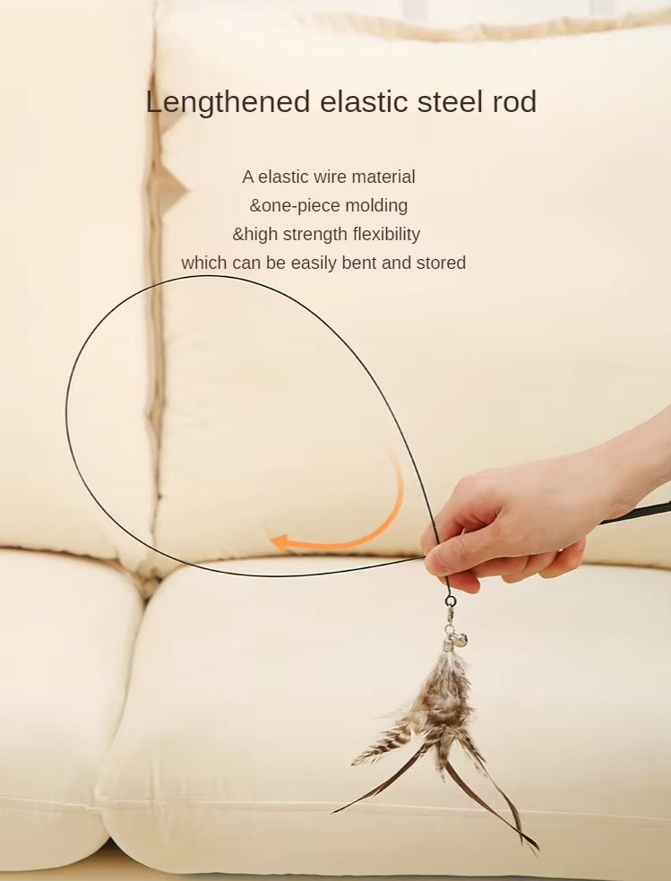 Self-play Bite-Resistant Steel Wire Suction Cup Cat Teaser Toy With Feather and Bell Feather Cat Toy