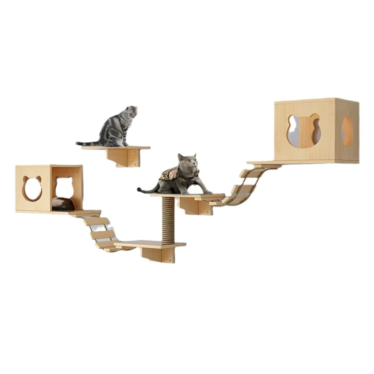 Solid Wood Cat Climbing Frame DIY Wall-Mounted Diving Board Cat Nest All-in-One No Hole Punching