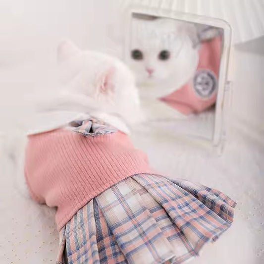 Custom Wholesale Knit JK Dress for Pet Teddy Schnauzer - Spring Autumn Comfortable Dog Cat Accessories Princess Dress