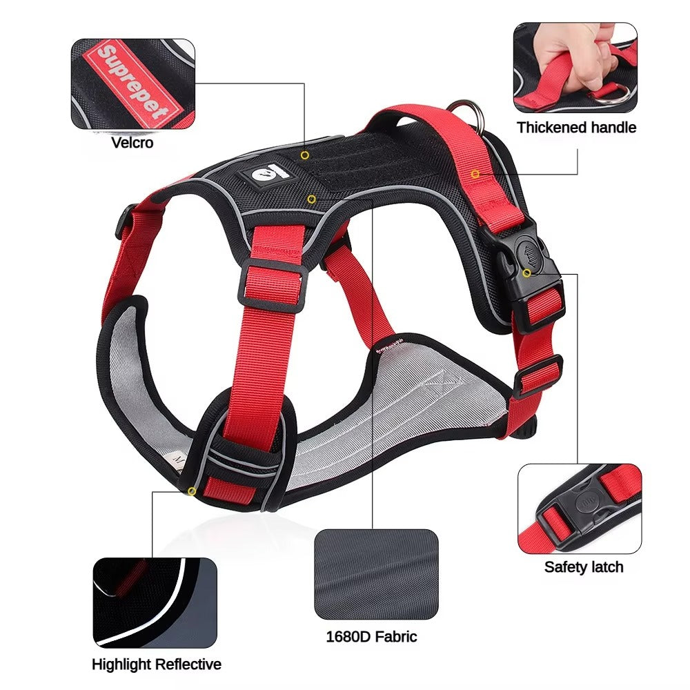Nylon Dog Leash Vest with Reflective Chest Strap Large Dog Pet Harness with Hand-Holding Rope Explosion-Proof for Big Dogs