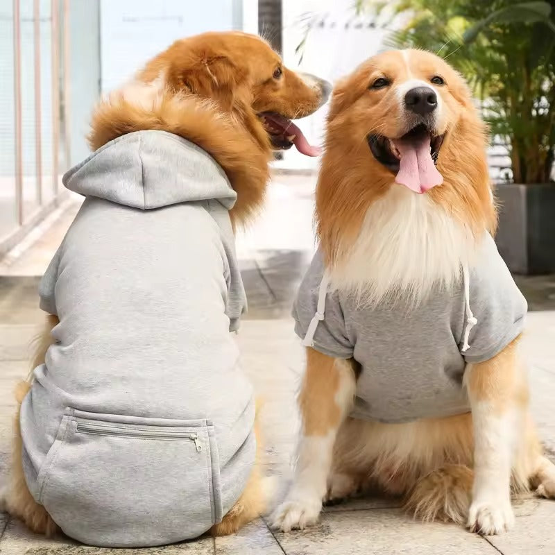 Large Plain Dog Hoodie Pet Clothes Sweaters With Zippered Pocket Cute Fashion Soft Fleece Sweater Dog Coat With Big Pocket