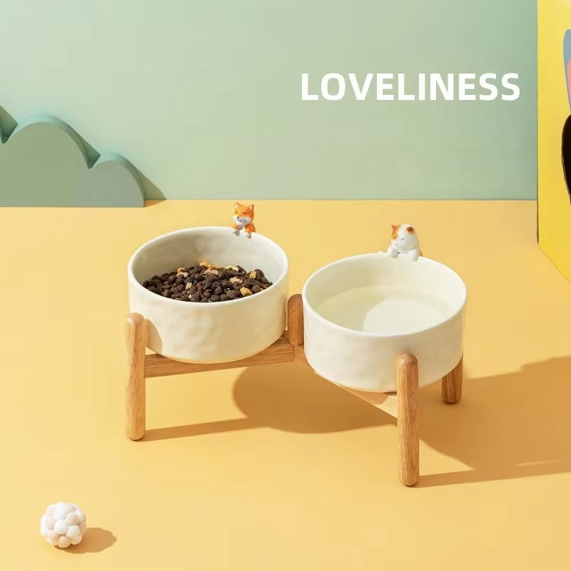 Wholesale Hand-Painted Cat Dog Double Bowl High Foot Anti-Tumble Neck Protection Rounded Shape Durable Feature Food Usage Box