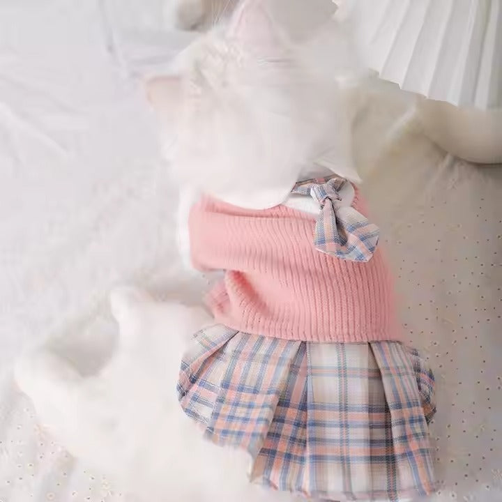 Custom Wholesale Knit JK Dress for Pet Teddy Schnauzer - Spring Autumn Comfortable Dog Cat Accessories Princess Dress