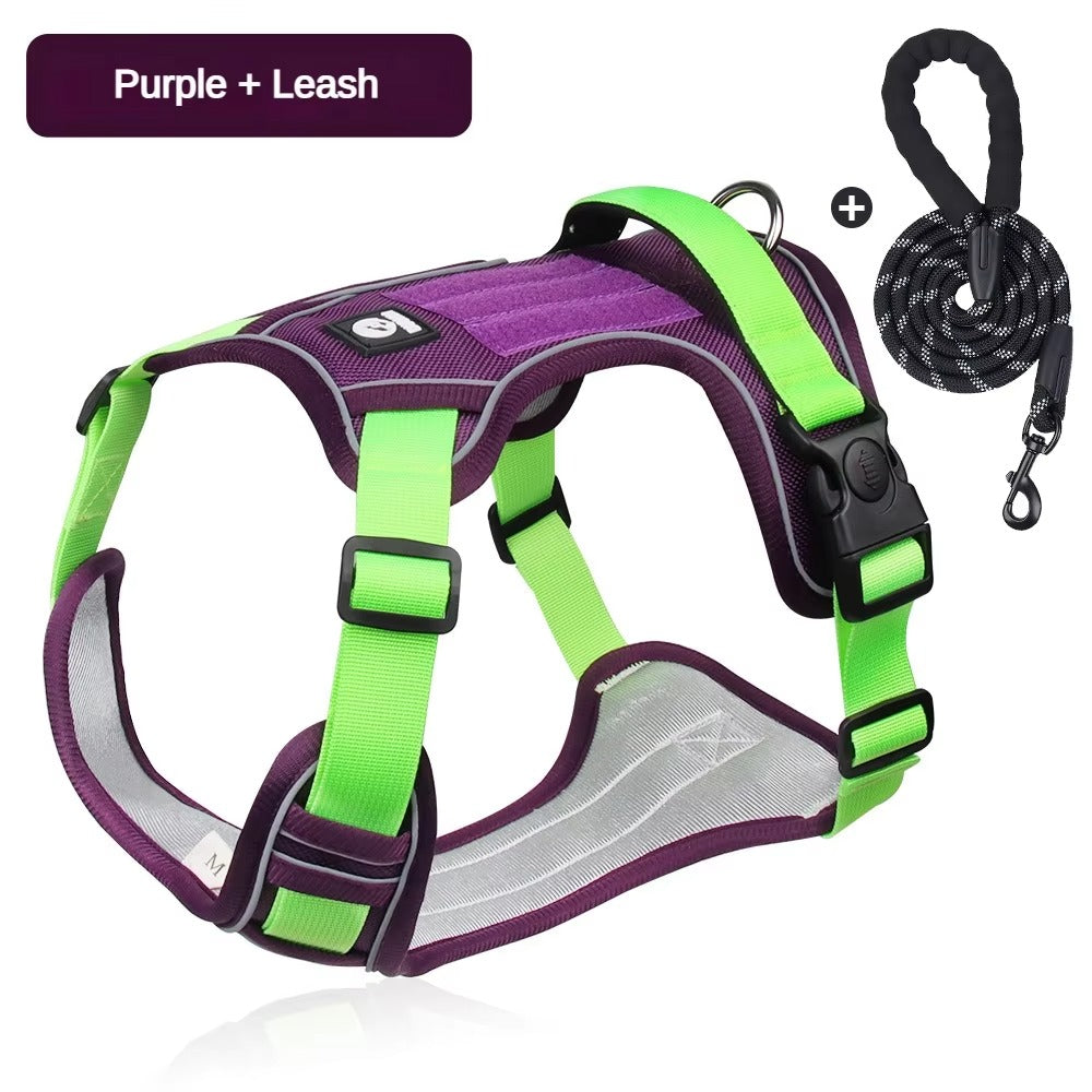 Nylon Dog Leash Vest with Reflective Chest Strap Large Dog Pet Harness with Hand-Holding Rope Explosion-Proof for Big Dogs