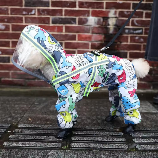 Scalable Strap Buckle Belly Reflective Stripe 4 Waterproof Full Inclusive Bichon Small Medium Dog Puppy Clothes Poncho Raincoat