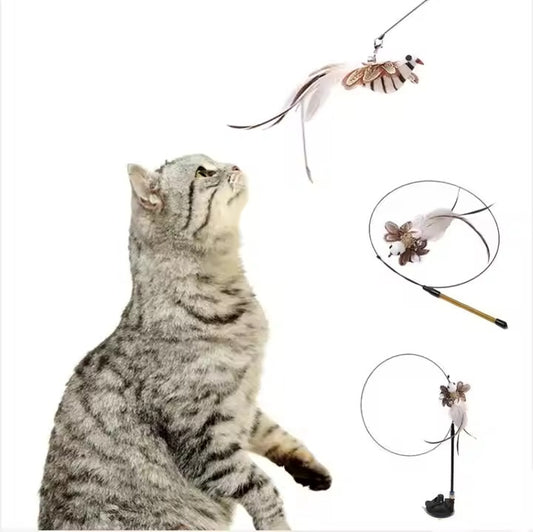 Self-play Bite-Resistant Steel Wire Suction Cup Cat Teaser Toy With Feather and Bell Feather Cat Toy