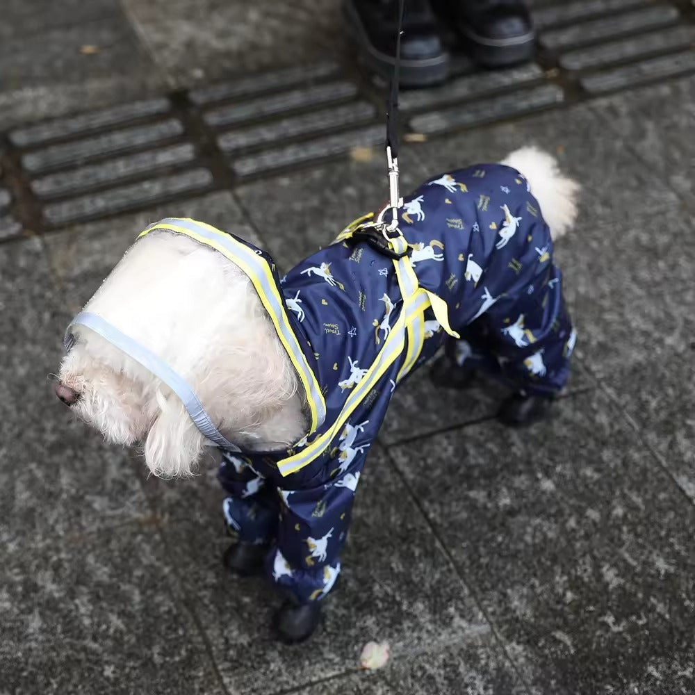 Scalable Strap Buckle Belly Reflective Stripe 4 Waterproof Full Inclusive Bichon Small Medium Dog Puppy Clothes Poncho Raincoat