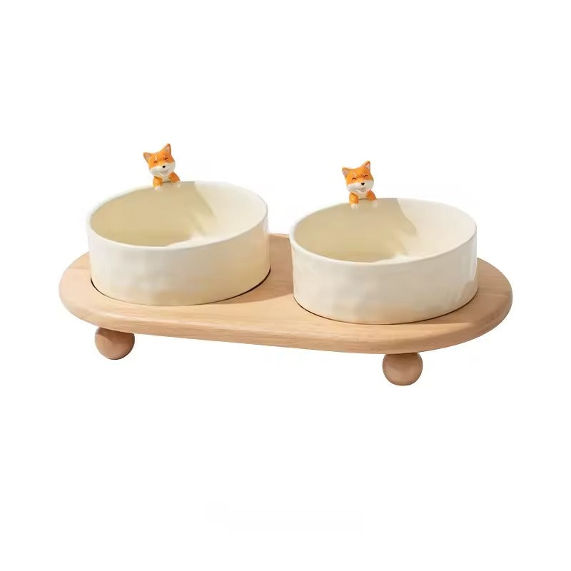 Wholesale Hand-Painted Cat Dog Double Bowl High Foot Anti-Tumble Neck Protection Rounded Shape Durable Feature Food Usage Box