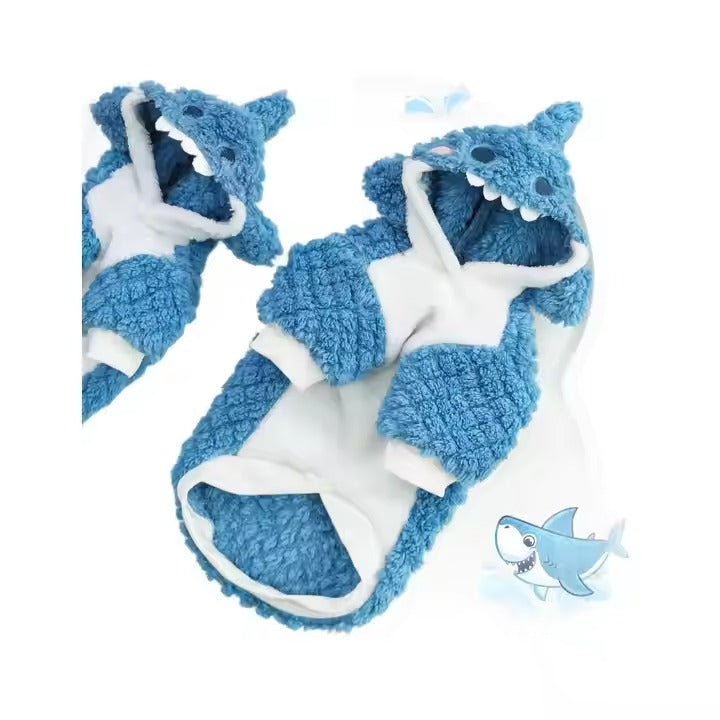 Shark Cute Plush Pet Dog Cat Clothes Funny Fleece-Lined Transformation Medium-Sized Winter and Spring Season Pet Supplies