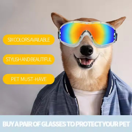 Adjustable Strap Dog Sunglasses - UV Protection Waterproof Goggles for Large Dogs - Foldable Pet Sunglasses