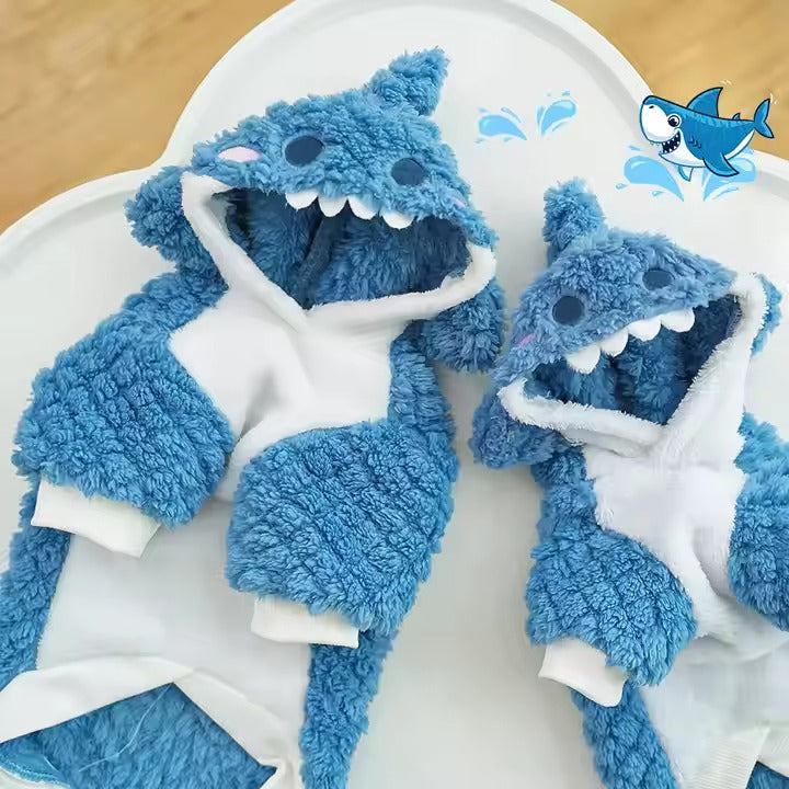 Shark Cute Plush Pet Dog Cat Clothes Funny Fleece-Lined Transformation Medium-Sized Winter and Spring Season Pet Supplies