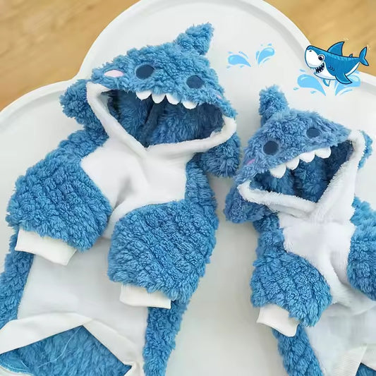 Shark Cute Plush Pet Dog Cat Clothes Funny Fleece-Lined Transformation Medium-Sized Winter and Spring Season Pet Supplies