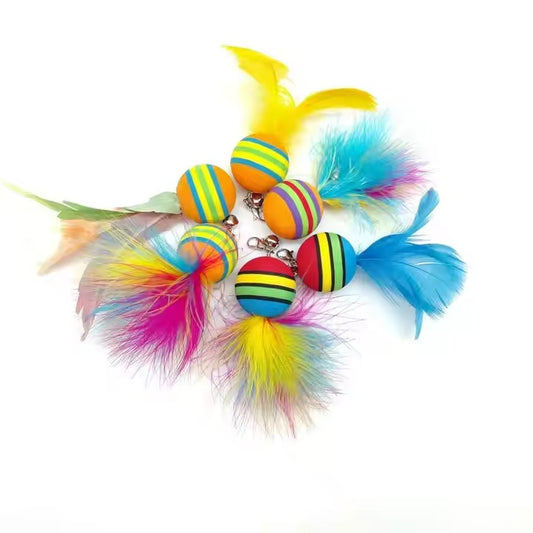 Funny Rainbow Ball Feather Bell Funny Cat Toy Replacement Head Cat Toy Ball