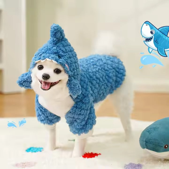 Shark Cute Plush Pet Dog Cat Clothes Funny Fleece-Lined Transformation Medium-Sized Winter and Spring Season Pet Supplies