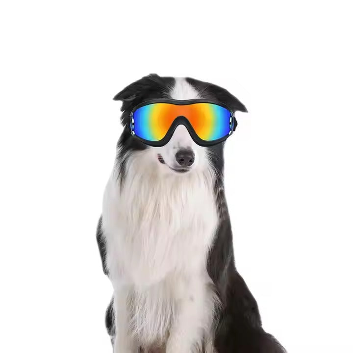 Adjustable Strap Dog Sunglasses - UV Protection Waterproof Goggles for Large Dogs - Foldable Pet Sunglasses