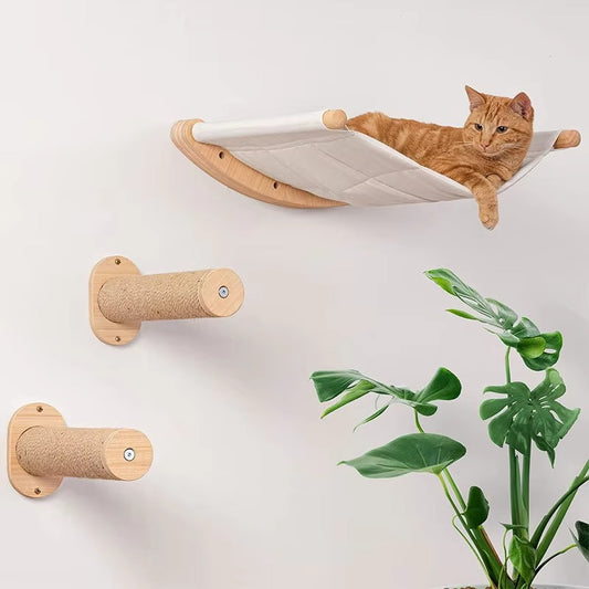 Solid Wood Wall Cat Climbing Frame Capsule Summer Integrated Springboard Ladder Cat Accessories Board Toy
