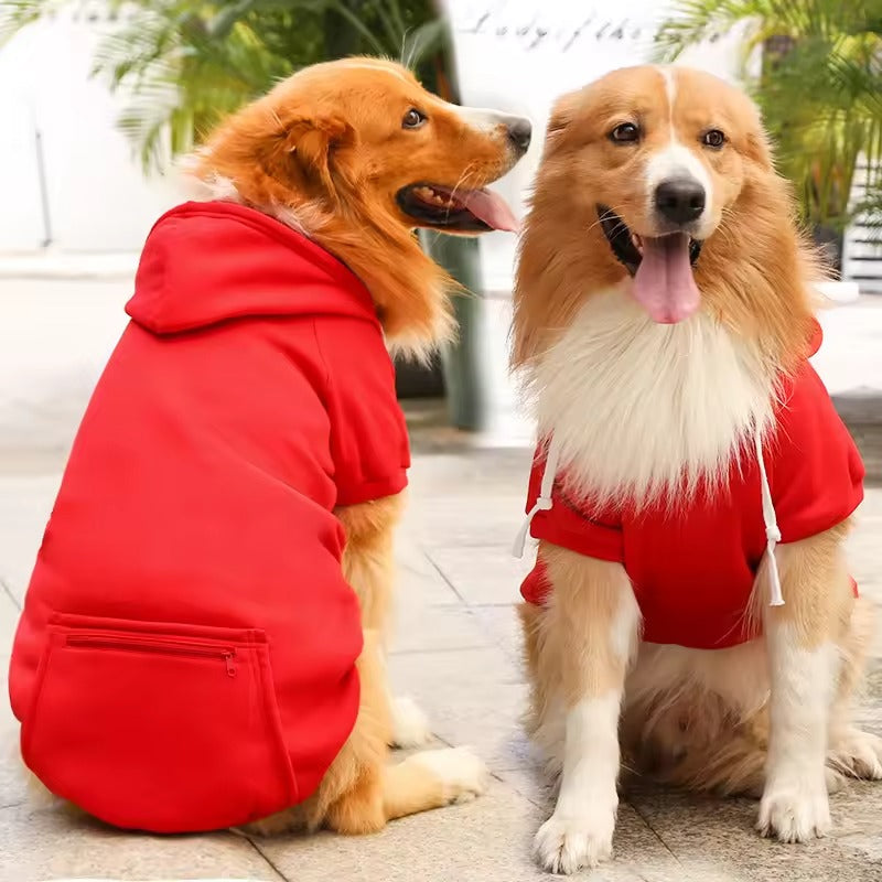 Large Plain Dog Hoodie Pet Clothes Sweaters With Zippered Pocket Cute Fashion Soft Fleece Sweater Dog Coat With Big Pocket