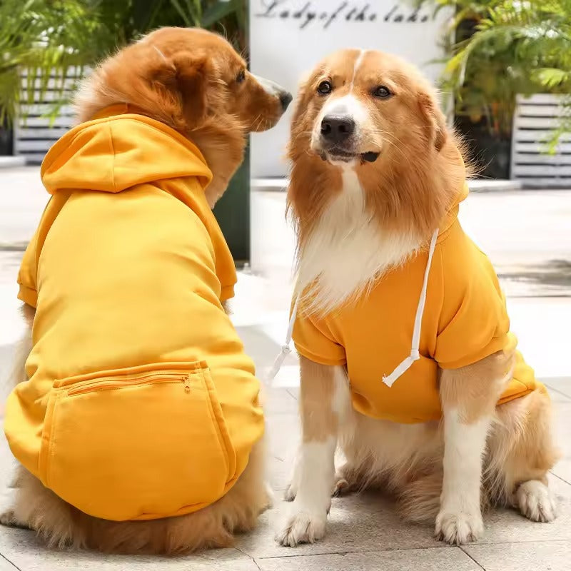 Large Plain Dog Hoodie Pet Clothes Sweaters With Zippered Pocket Cute Fashion Soft Fleece Sweater Dog Coat With Big Pocket