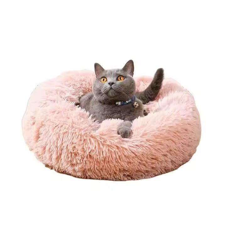Wholesale Manufacturer Soft Luxury Plush pink Grey White Pet Cushion Round Cat Dog Bed