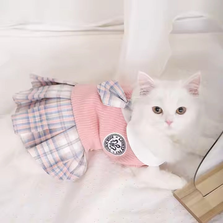 Custom Wholesale Knit JK Dress for Pet Teddy Schnauzer - Spring Autumn Comfortable Dog Cat Accessories Princess Dress