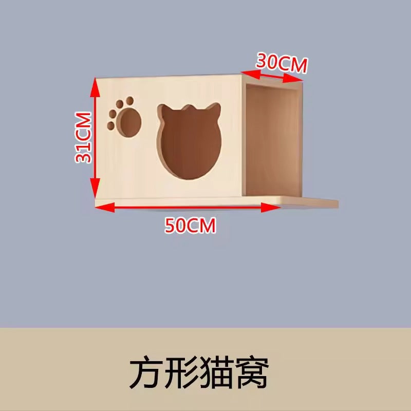 Solid Wood Cat Climbing Frame DIY Wall-Mounted Diving Board Cat Nest All-in-One No Hole Punching